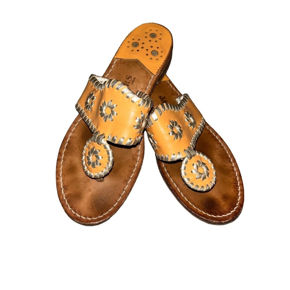 Jack Rogers Jack Flat Leather Thongs Sandals Orange Gold Women's Size 6